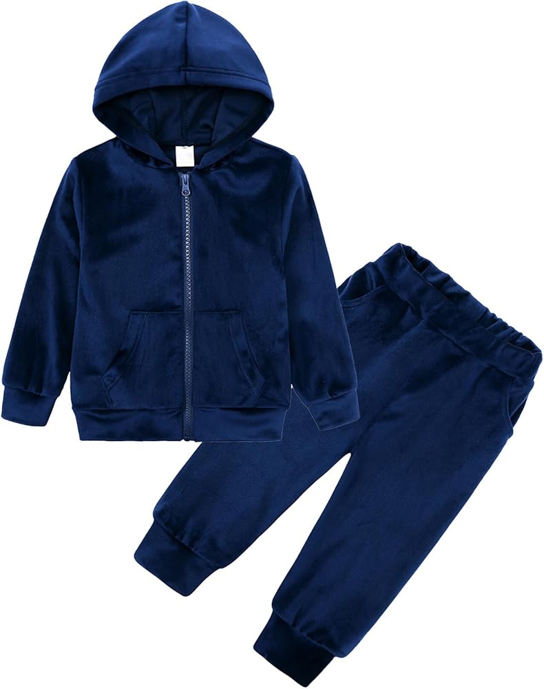 SEAUR Girls Casual Velour Tracksuit Velvet Sweatsuit Zip Up Hoodie and Jogger Set 2 Piece Athletic Outfits