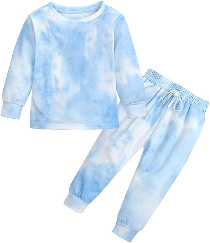 MYGBCPJS 2Pcs Kids Girls Tie Dye Sweatsuit Child Cotton Long Sleeve Outfits Set Sport Tracksuit Tops + Sweatpants