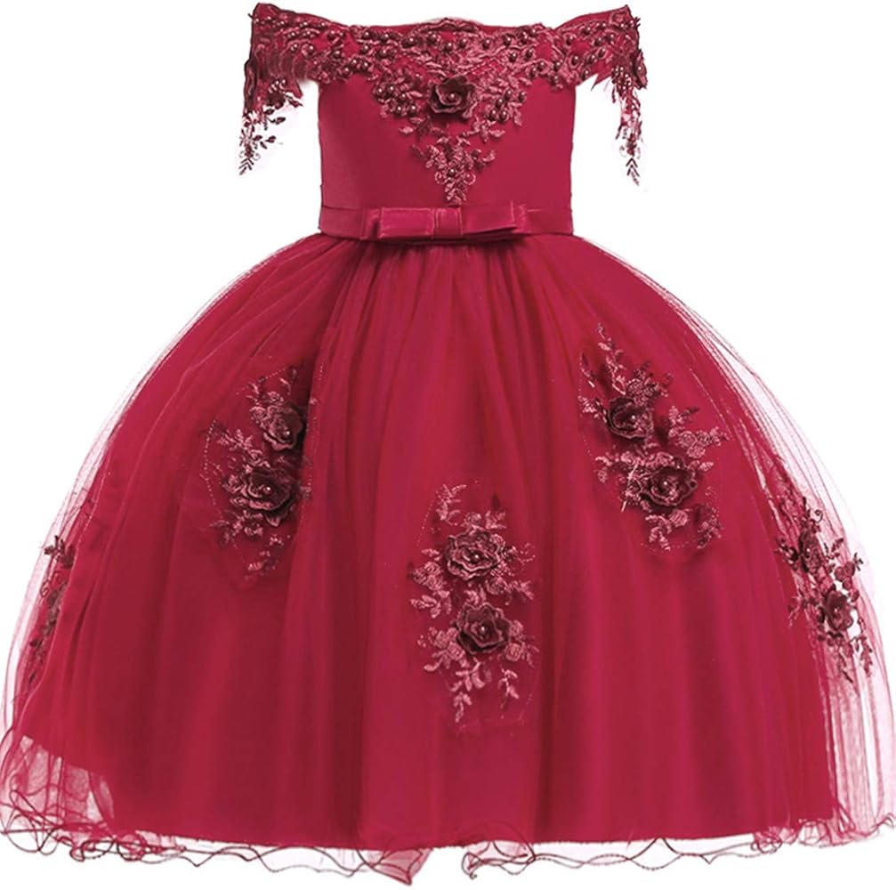 Princess Dresses for Little Girls Size 7-9 Wedding Christmas Party Pageant Flower Dress for Kids 8T Summer Holiday Ball Gowns Sleeveless Knee Length Princess Girl Bridesmaid Dress Cute (Red 140)