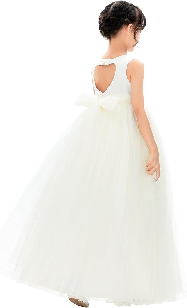 Satin Heart Cutout Tulle Flower Girl Dress for Wedding Junior Bridesmaid 247