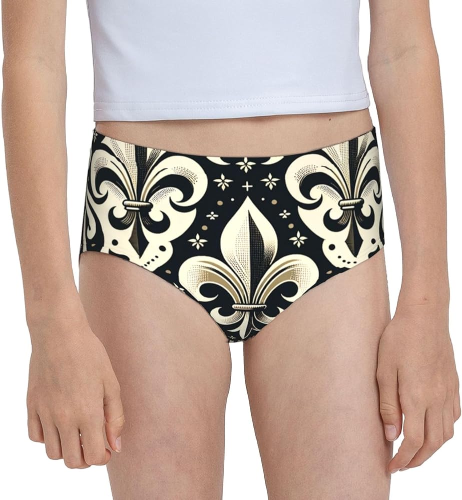 Augenstern Cotton Underwear Fleur-De-Lis-Black-White Girls'Briefs Soft Underpants