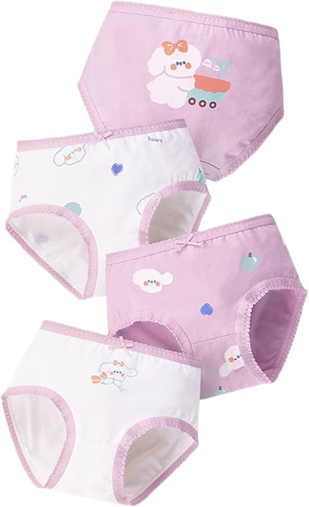 Kids Toddler Girls 4 Pack Cotton Underwear Cute Rabbit Print Ruffles Bow Briefs Comfort Soft Princess Underpants