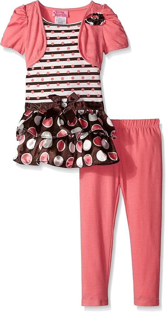 Young Hearts Little Girls' 2 Piece Mock Shoulder Dress and Legging Set