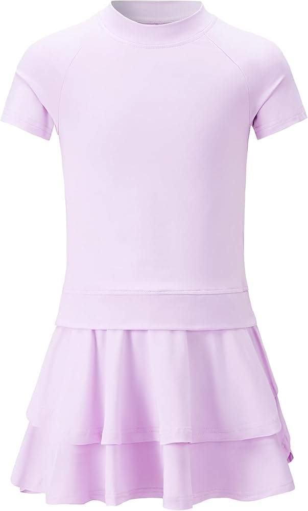 Little Girls 2PCS Short Sleeve Golf Tennis Sports Tops with Skirts Sets Athletic Active Dress with Pockets Shorts