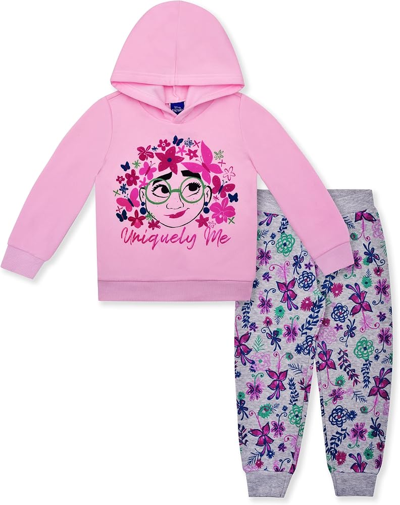 Disney Encanto Girls 2 Piece Hooded Sweatshirt and Pants Set for Toddlers, and Big Kids – Pink/Grey