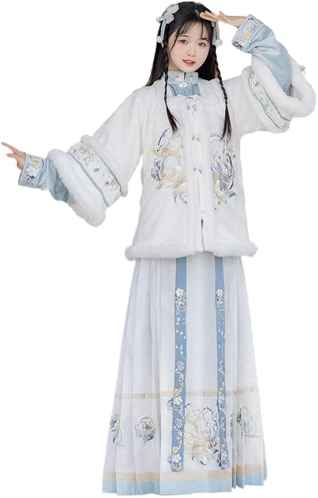 Han Chinese clothing white velvet embroidered square collar Chinese style Tang suit skirt