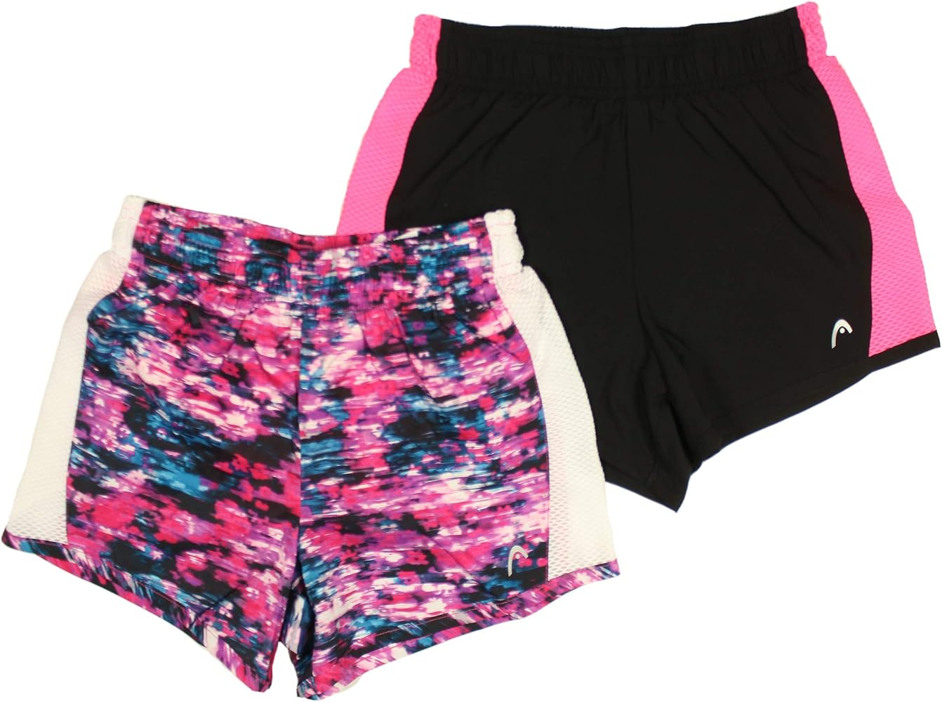 HEAD Girls' Athletic Track Shorts (Pack of 2) (Black/Wild Pink, Medium (10/12))