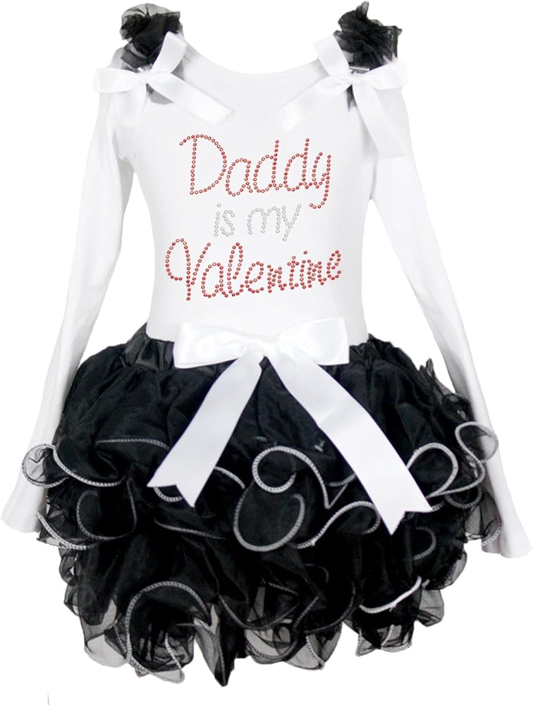 Daddy Is My Valentine Dress White Shirt Black Petal Skirt Set 1-8y