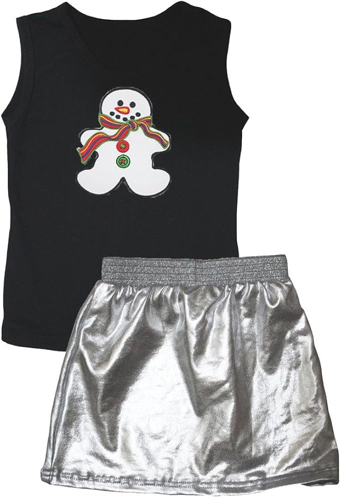 Petitebella Xmas Snowman Black Vest Silver Skirt Set 1-8y