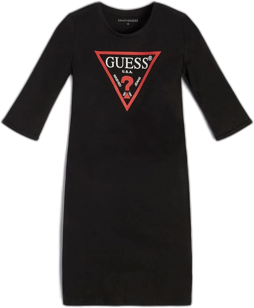 GUESS Girls' One Size 3/4 Sleeve Organic Cotton Triangle Logo Dress