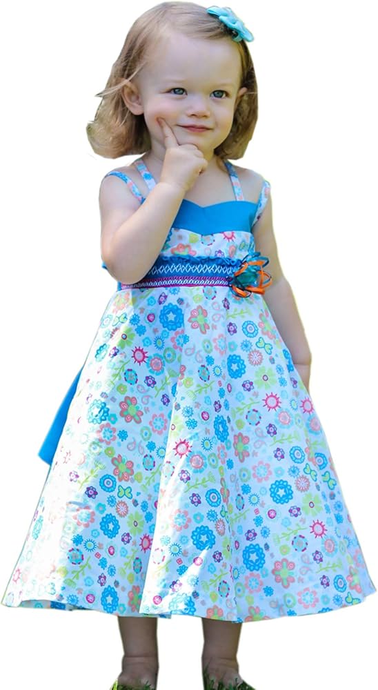 Sabina Blue Spring Summer Twirly Floral Girls Dress