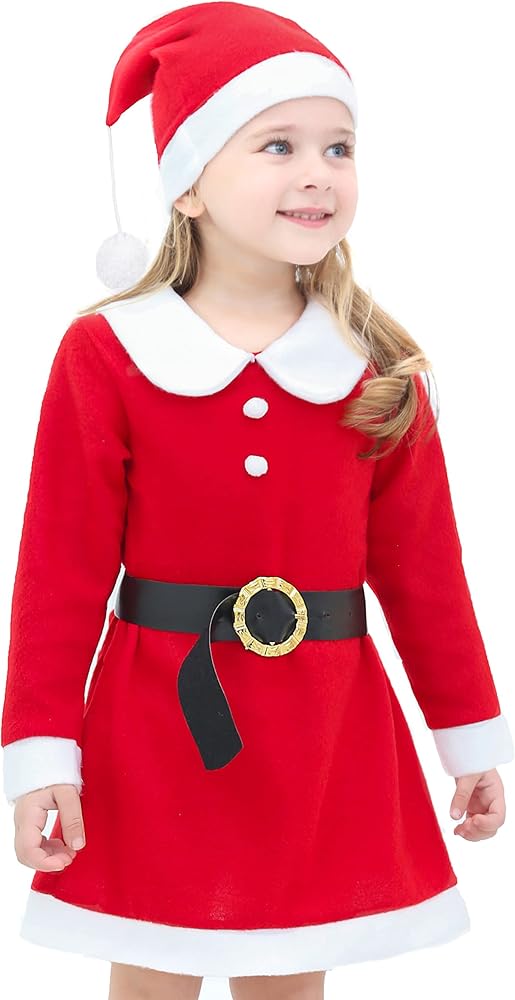 Lilax Little Girl Christmas Dress for Toddlers Red Santa Holiday Party Outfit with Belt