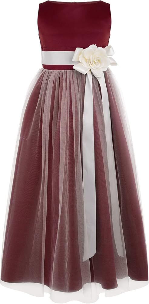 YiZYiF Kids Flower Girl Dress Pageant Wedding Dresses Satin Ball Gown Prom Girl Party Dress Tulle Bridesmaid Dress Burgundy 6 Years