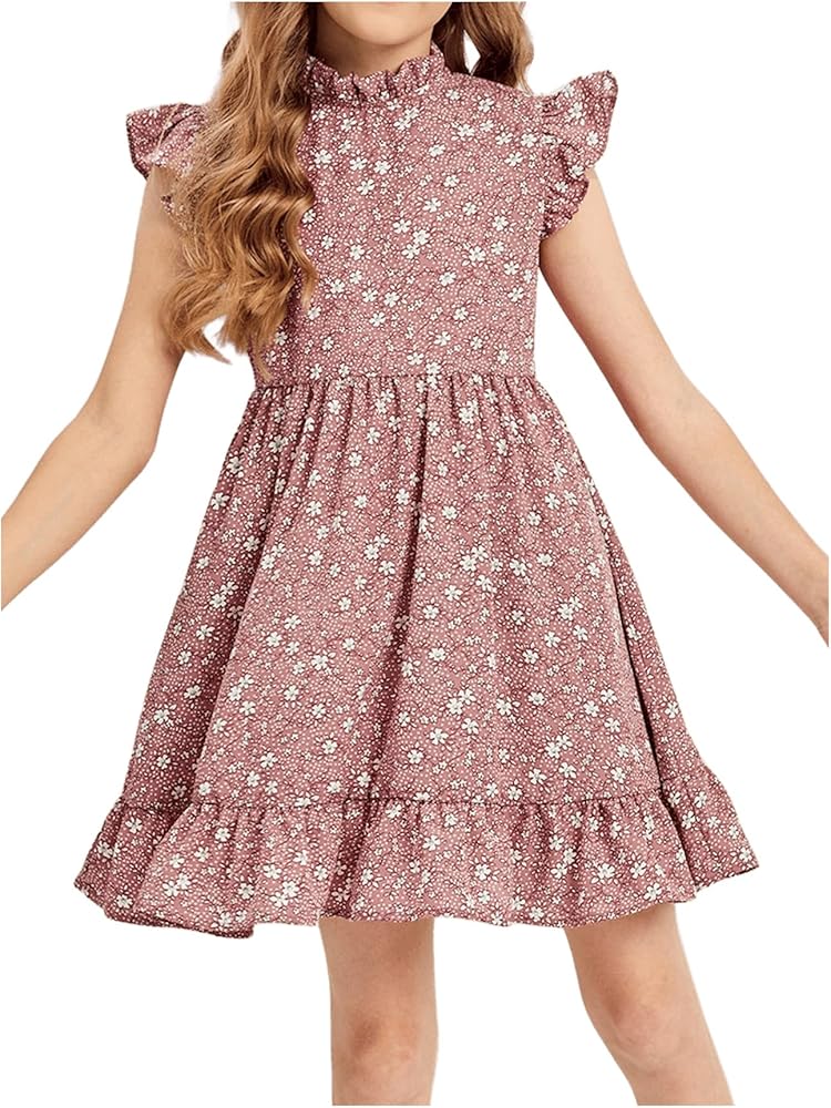 SOLY HUX Girl's Summer Floral Ruffle A Line Short Dress Cap Sleeve Going Out Boho Dress