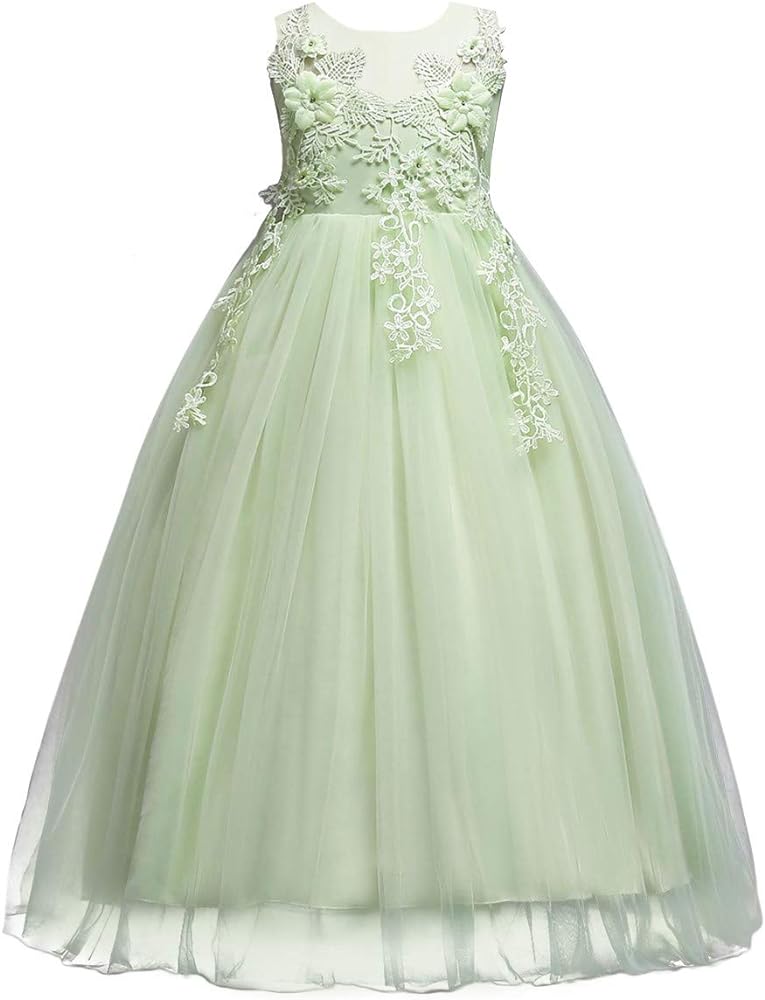 Flower Girls Princess Wedding Floor Length Tulle Dress Wedding Communion Pageant Party Maxi Gown