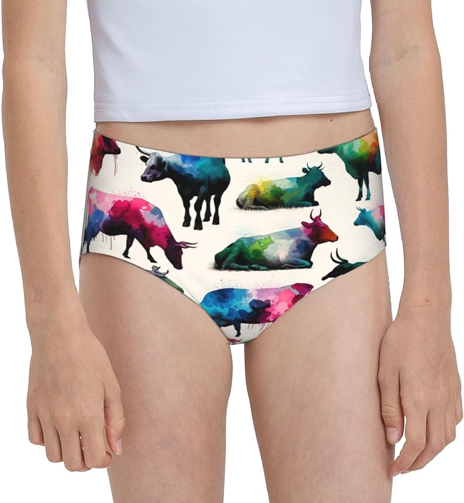 Augenstern Cotton Underwear Watercolor-Splash-Cow Girls'Briefs Soft Underpants