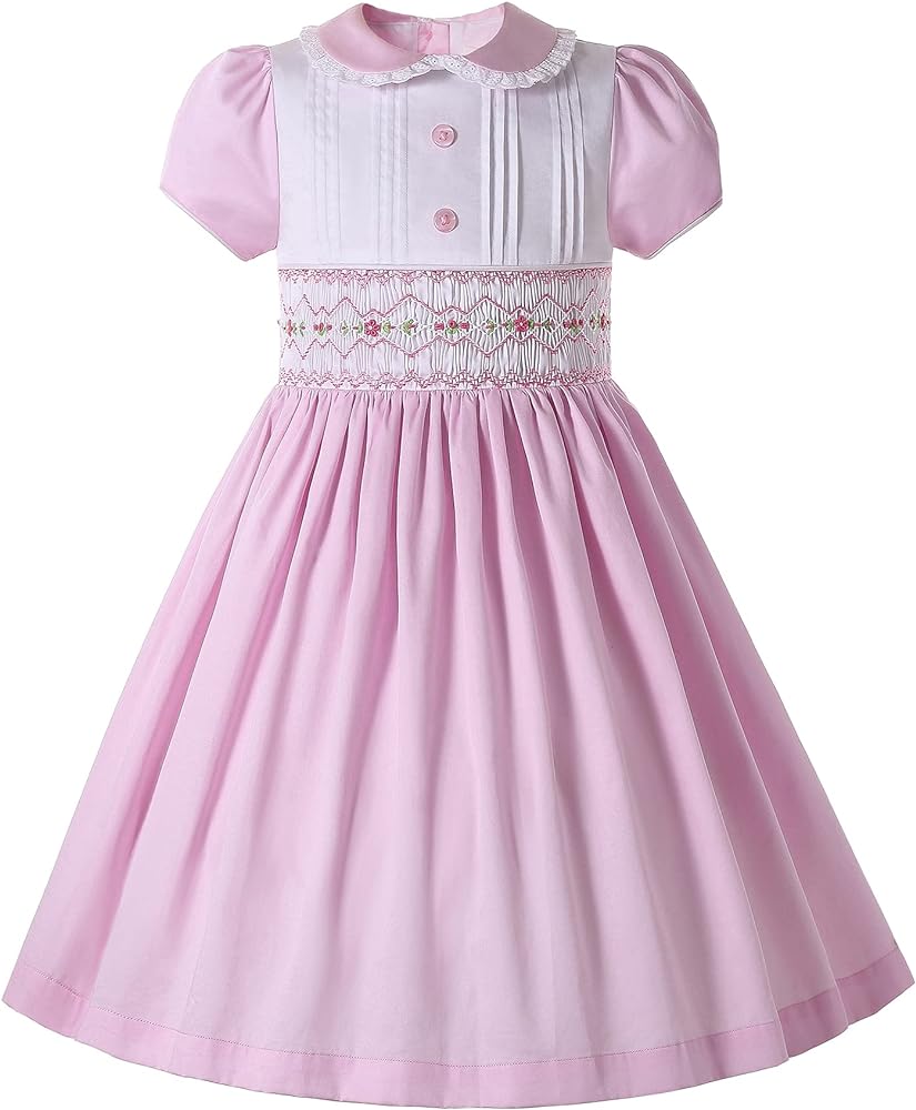 Pettigirl Girls Kids Cute Pink Hand Embroidery Smocked Dresses