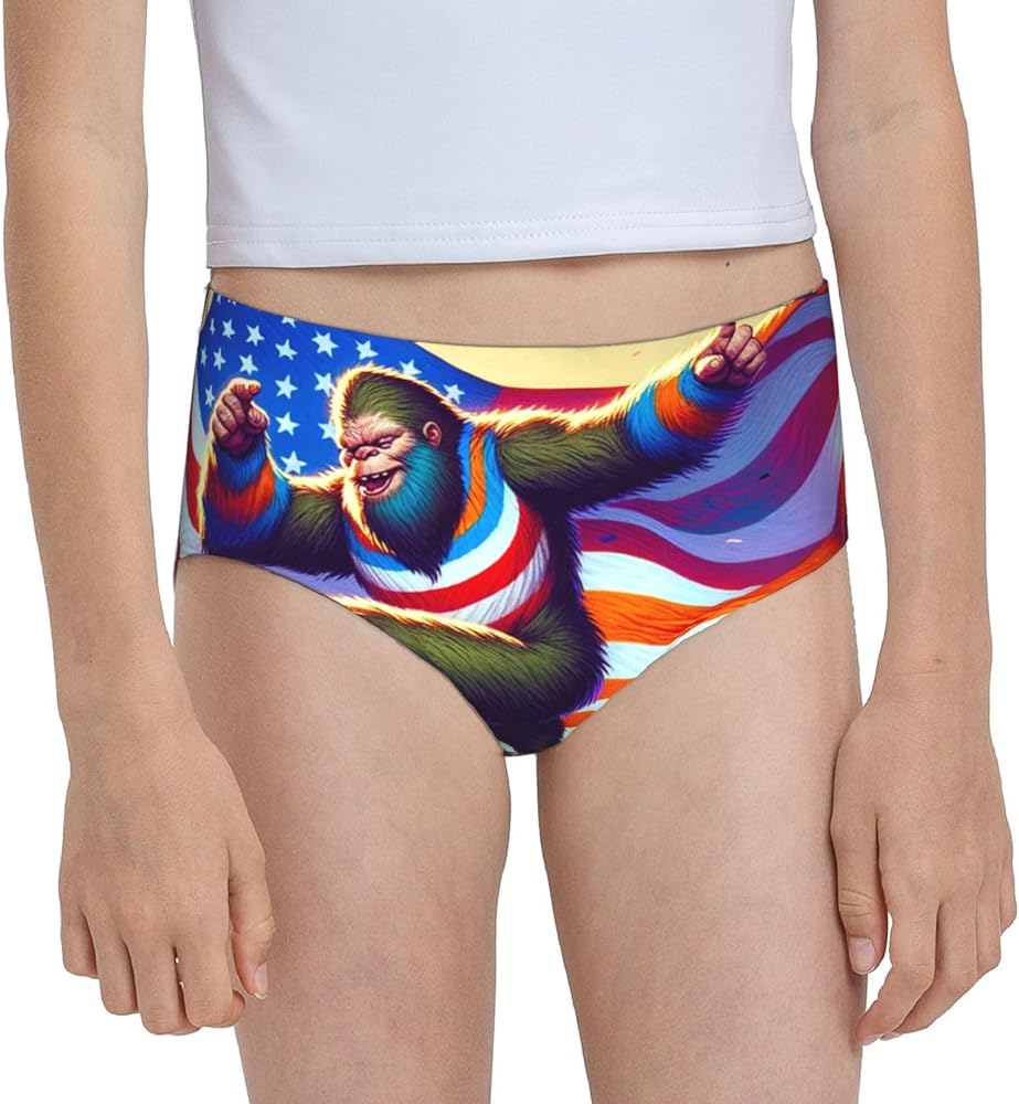 Augenstern Cotton Underwear Sasquatch-America-Flag Girls'Briefs Soft Underpants