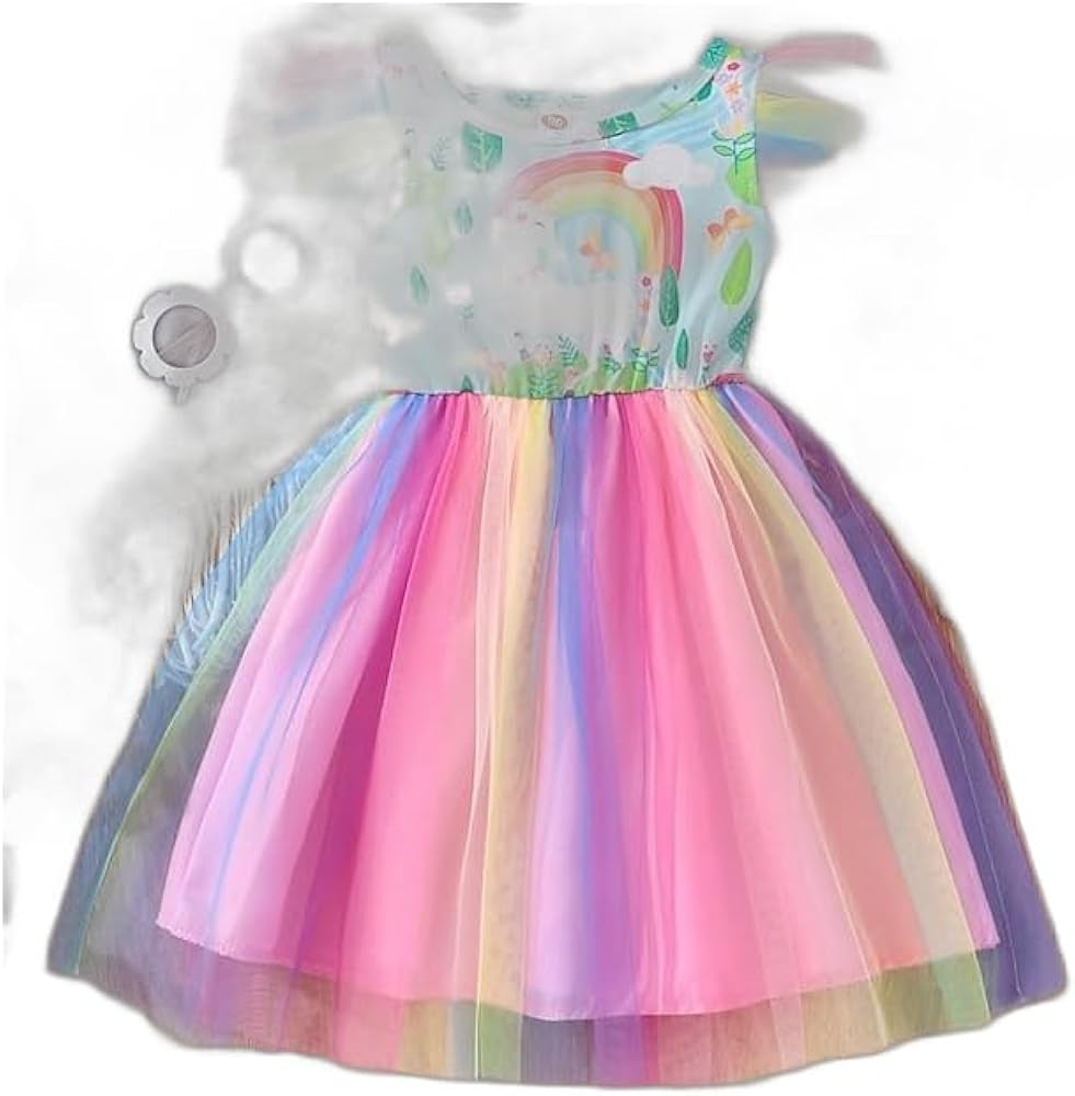 Kids Girls' Dress Leaf Unicorn Cloud Sleeveless Outdoor Mesh Daily Polyester 60-70