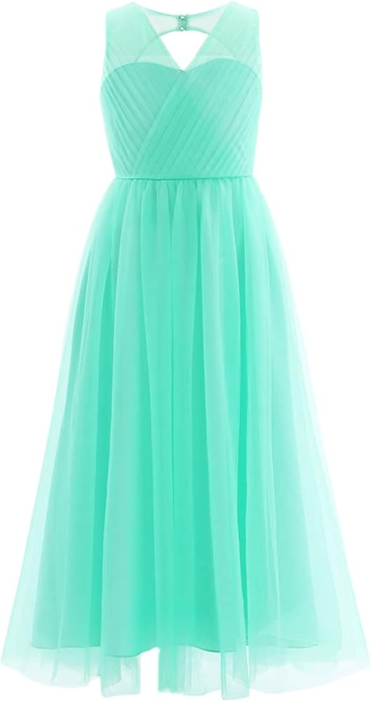 iEFiEL Girls Cross V-Neck Tulle Flower Girl Dress Junior Bridesmaid Pageant Prom Long Gown