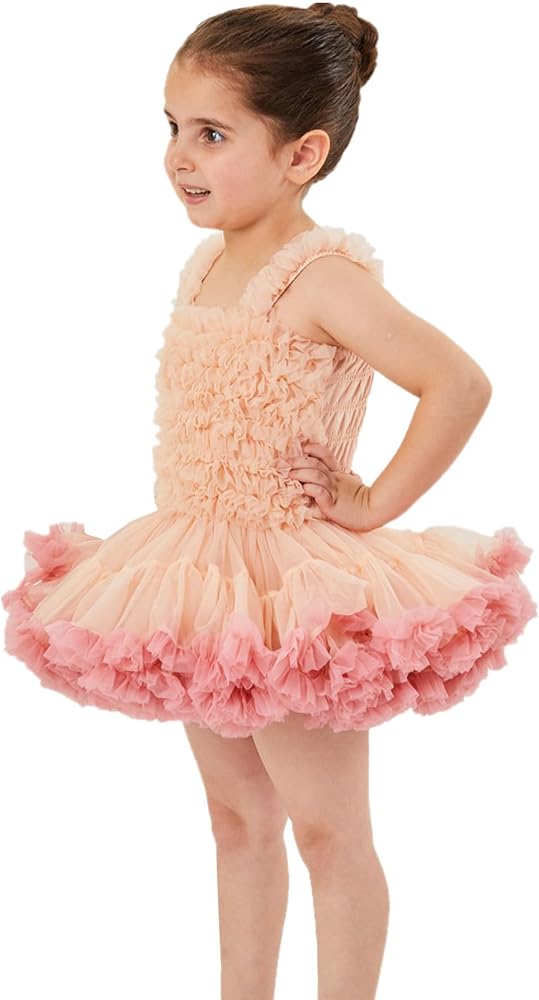 2Bunnies Girl Baby Toddler Super Soft Fluffy Tiered Ballerina Ruffle Tulle Smocked Pastel Ombre Tutu Dress