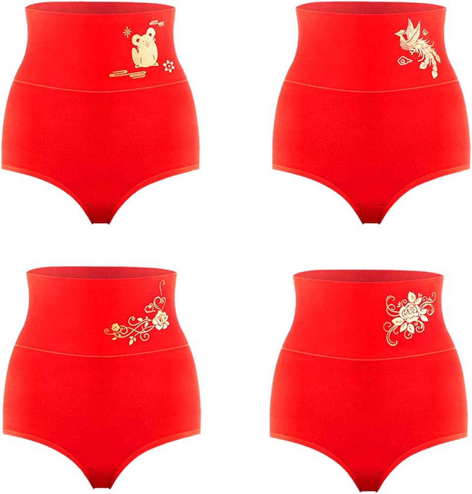 High-Waisted Cotton Underwear, Buttocks and Abdomen Underwear, Red Comfortable and Breathable, Blessing Girls