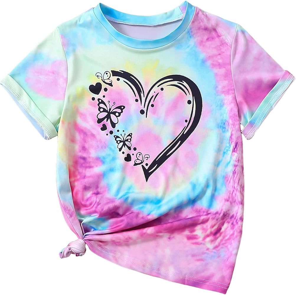 SHENHE Girl's Tie Dye Graphic Print Short Sleeve Crewneck Summer Casual Tee Top