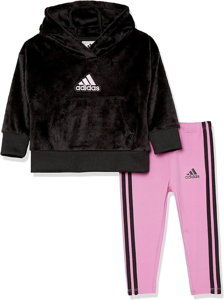 adidas girls 2-piece Silken Fleece Hooded Pullover Tight Set