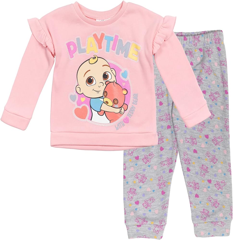 CoComelon JJ Baby Girls Pullover Fleece Sweatshirt and Pants Set Infant to Toddler