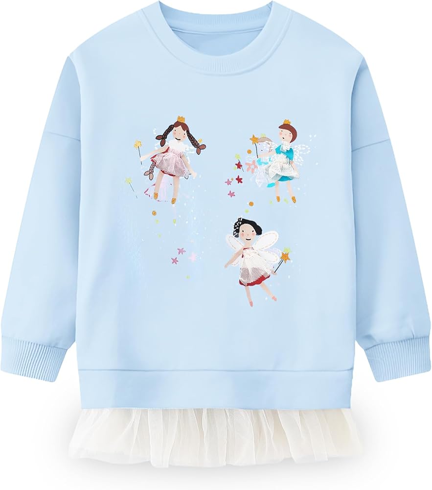 Toddler Girls Sweatshirt Dress Cotton Winter Long Sleeve Shirts with Tutu Skirts Kids Casual Pullover Outwear 2-7 Years