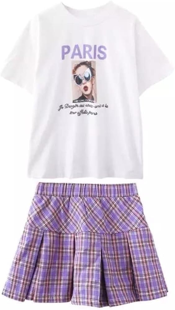 Girls in Paris Plaid Skirt Set Toddler Purple