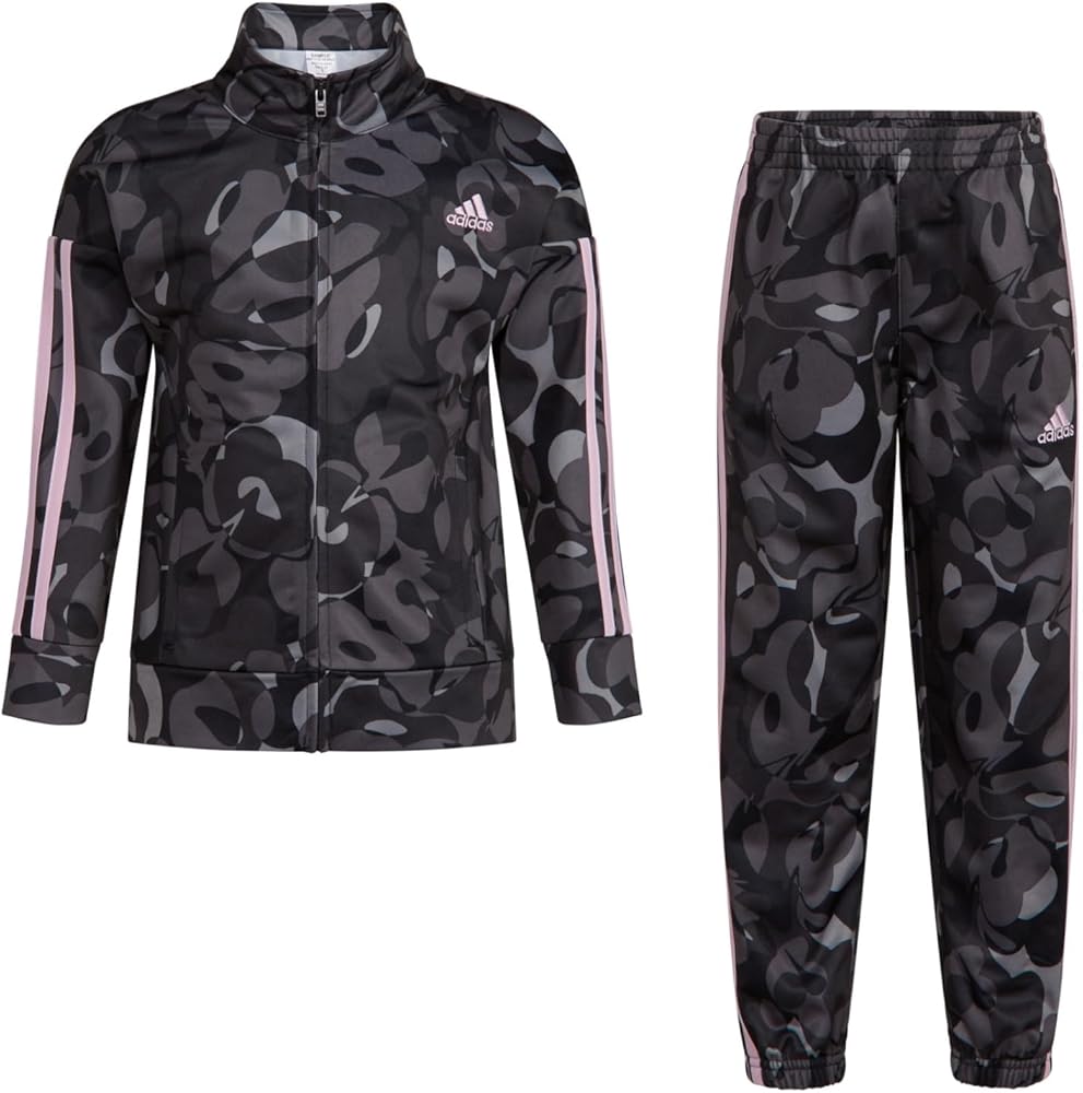 adidas girls Zip Front Classic Tricot Jacket and Joggers Set, 2T, Printed Black