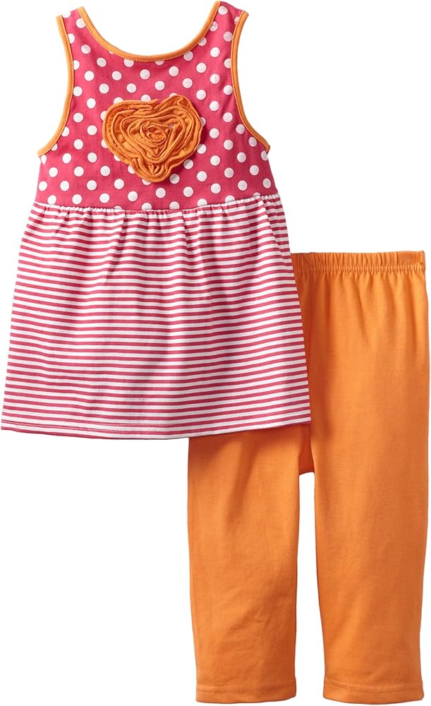 Carter's Watch the Wear Little Girls' Polka Dot and Stripes Heart Top with Legging, Fuchsia/Purple, 5