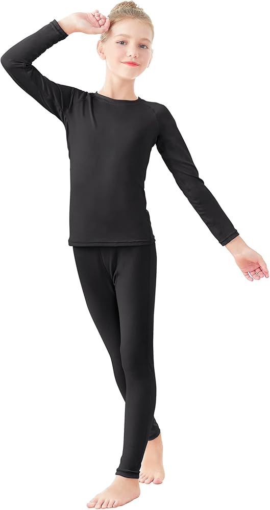 Daydance Nude Kids Girls Base Layers Set Tan Active Undergarments for Dance, Ballet, Gymnastics, Performance in Winter