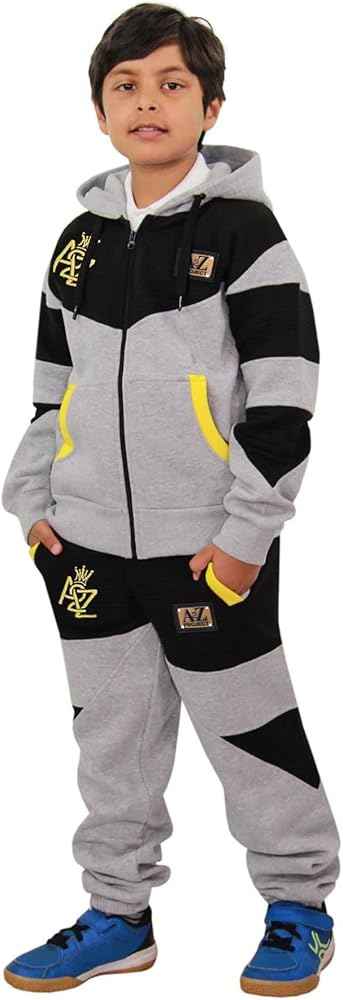 Boys Girls Tracksuit Fleece Hoodie Grey A2Z Embroidered Top Bottom Joggers Set