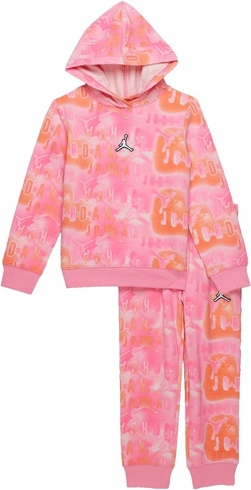 Jordan Girl's Essentials All Over Print Fleece Pullover Set (Toddler/Little Kids) Pinksicle 6X Little Kids