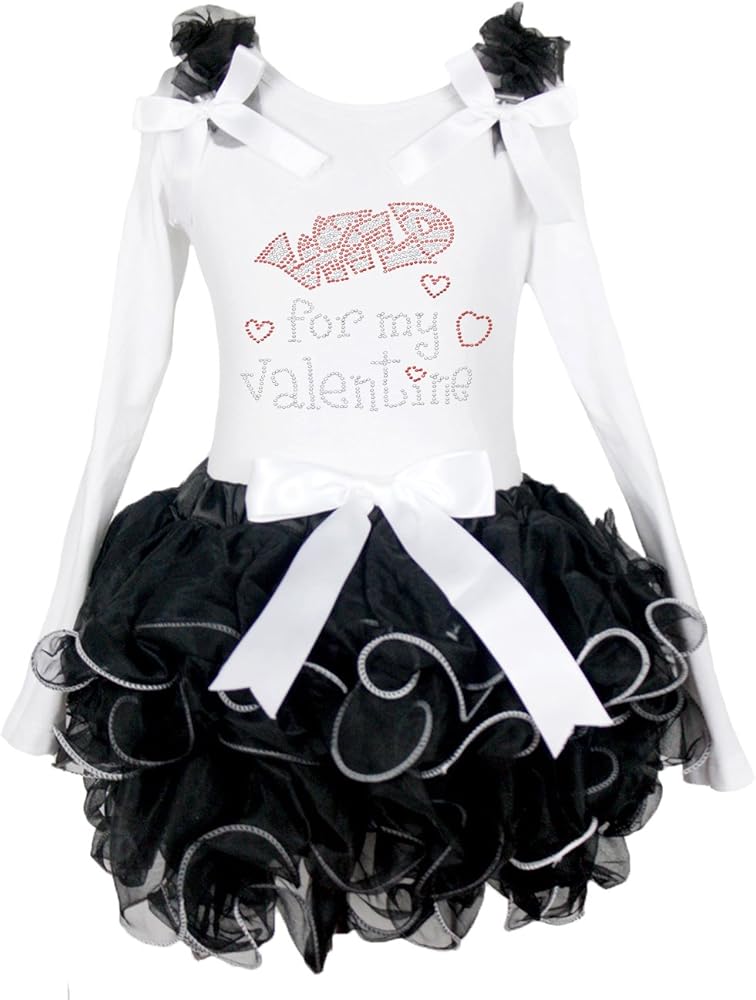 Petitebella Wild for My Valentine White L/s Shirt Black Petal Skirt Set 1-8y