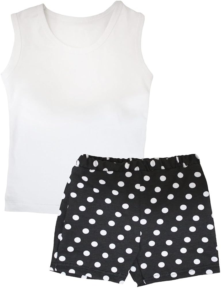 Petitebella Plain White Vest Polka Dots Black Short Set 1-8y