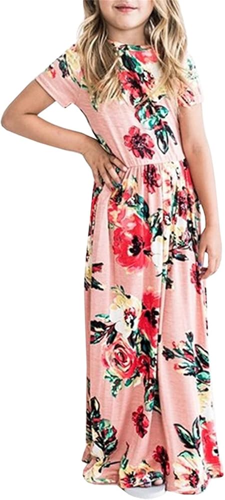 Girls Maxi Dress Summer Cute Floral 3/4 Long Sleeve Dresses with Pockets for Girls 6 to 12 Years