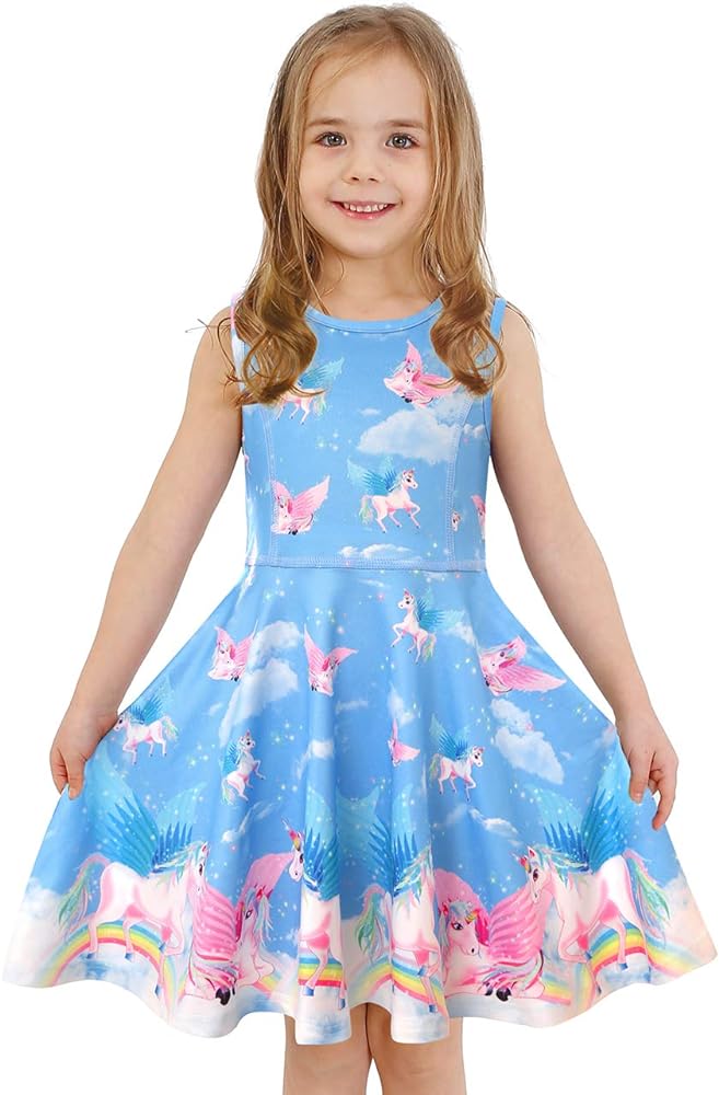 LaBeca Girls Dress Sleeveless Long Sleeve Kids Toddler Little Big Girl Unicorn Mermaid Casual Dresses