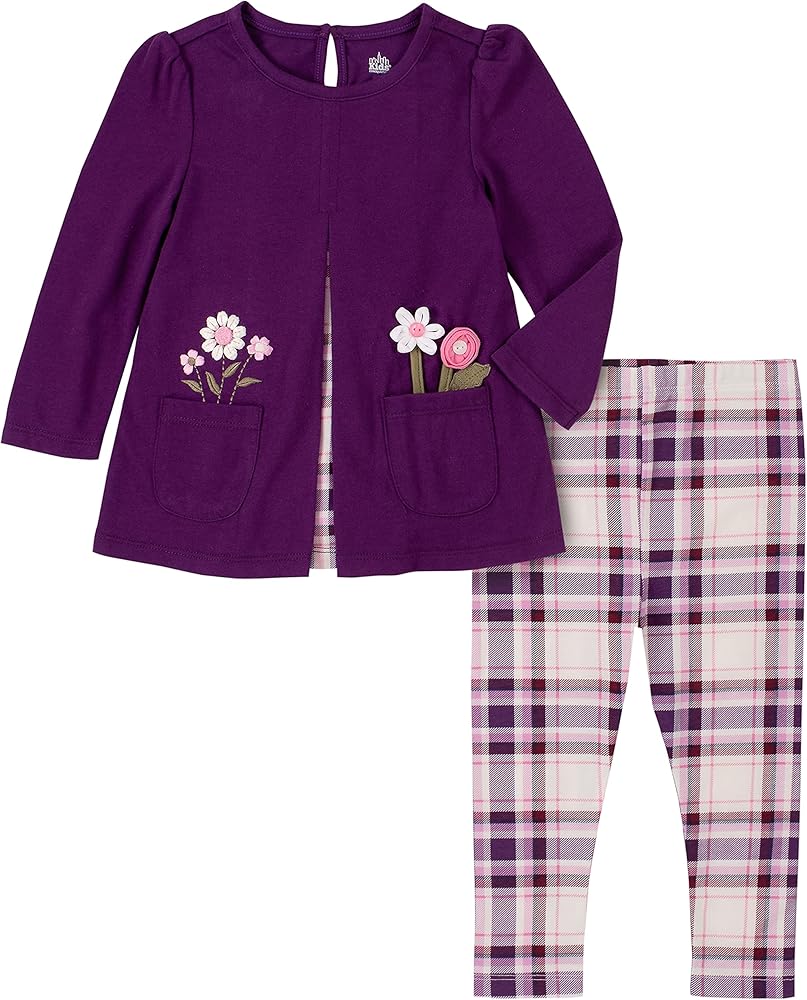 Kids Headquarters Baby Girls' 2 Pieces Leggings Set, Purple/Purple Plaid, 18M