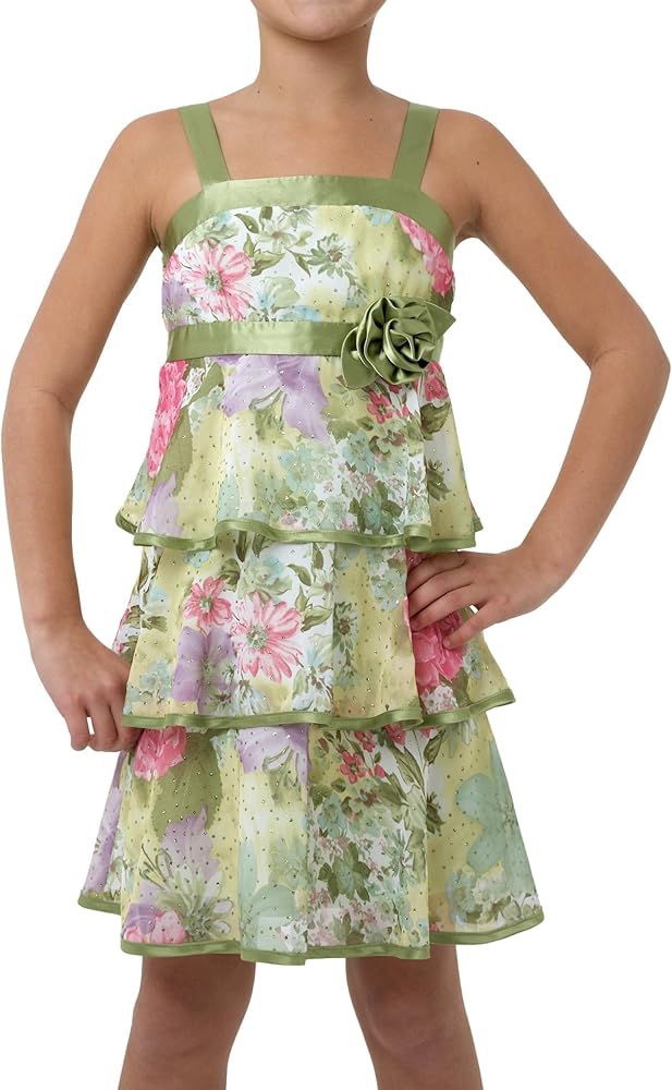 Amy Byer Big Girls' Triple Ruffle Strap Dress With Satin Rosettes