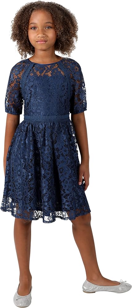 Blush Lace Dresses for Girls – Soft Knit Lined Girls Dresses with Floral Textures, Size 7-16