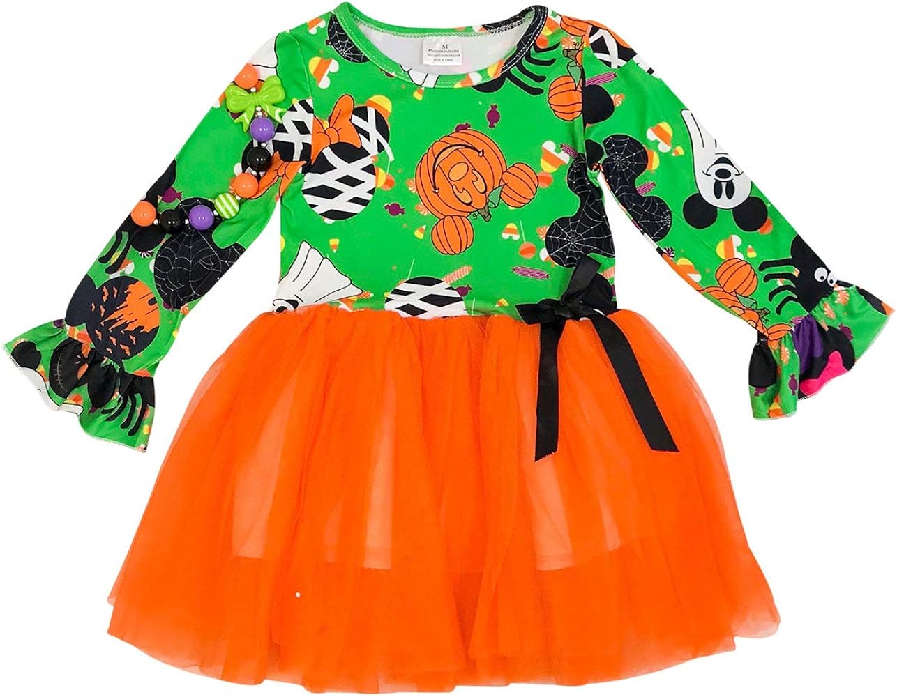 Little Girls Long Sleeve Halloween Spider Tulle Birthday Party Flower Girl Dress