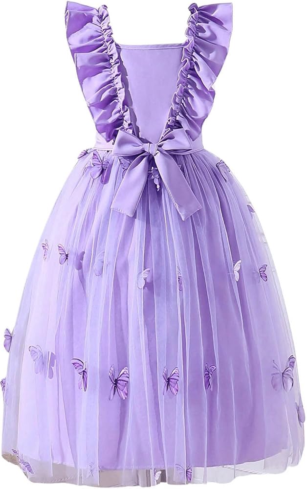 Floerns Girl's Butterfly Tulle Dress Ruffle Trim Sleeveless Birthday Party Dress