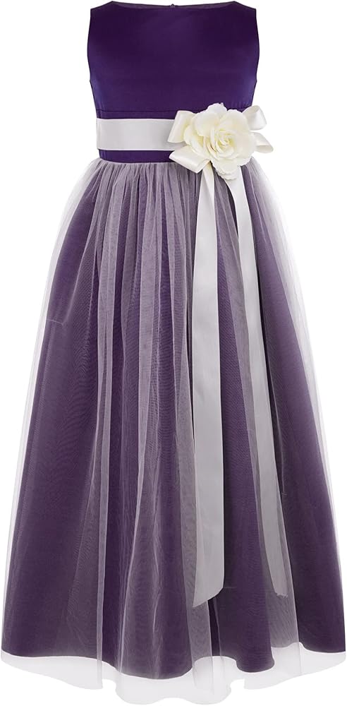 YiZYiF Kids Flower Girl Dress Pageant Wedding Dresses Satin Ball Gown Prom Girl Party Dress Tulle Bridesmaid Dress Purple 6 Years