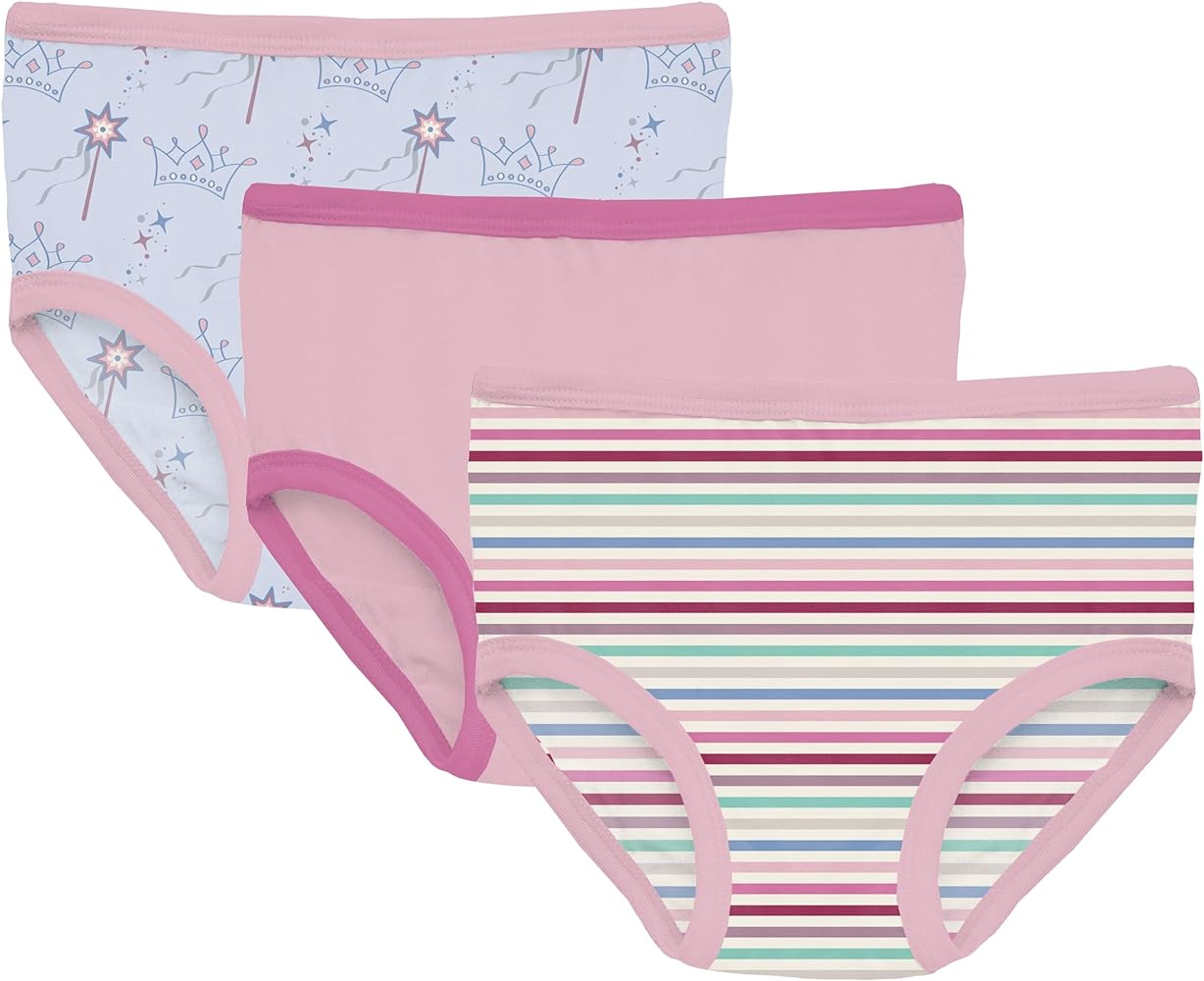 KicKee Girls Underwear, Set of 3, Prints and Solid Colors, Soft Girl Panties, Toddler to Big Kid, All Day Wear