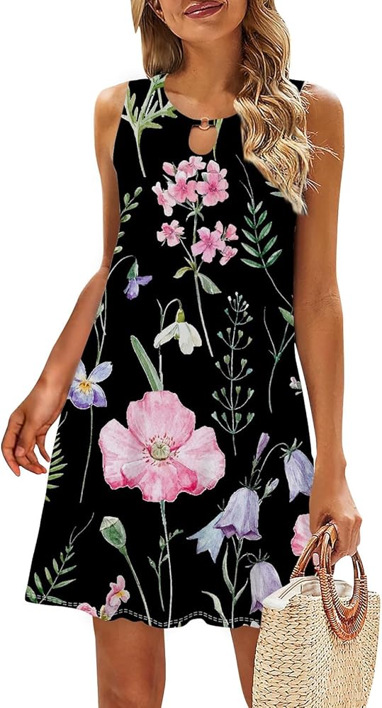 Summer Dresses for Women 2024 Round Neck Sleeveless Casual Dresses Ladies Floral Dresses Fashion Outfits Short Dresses