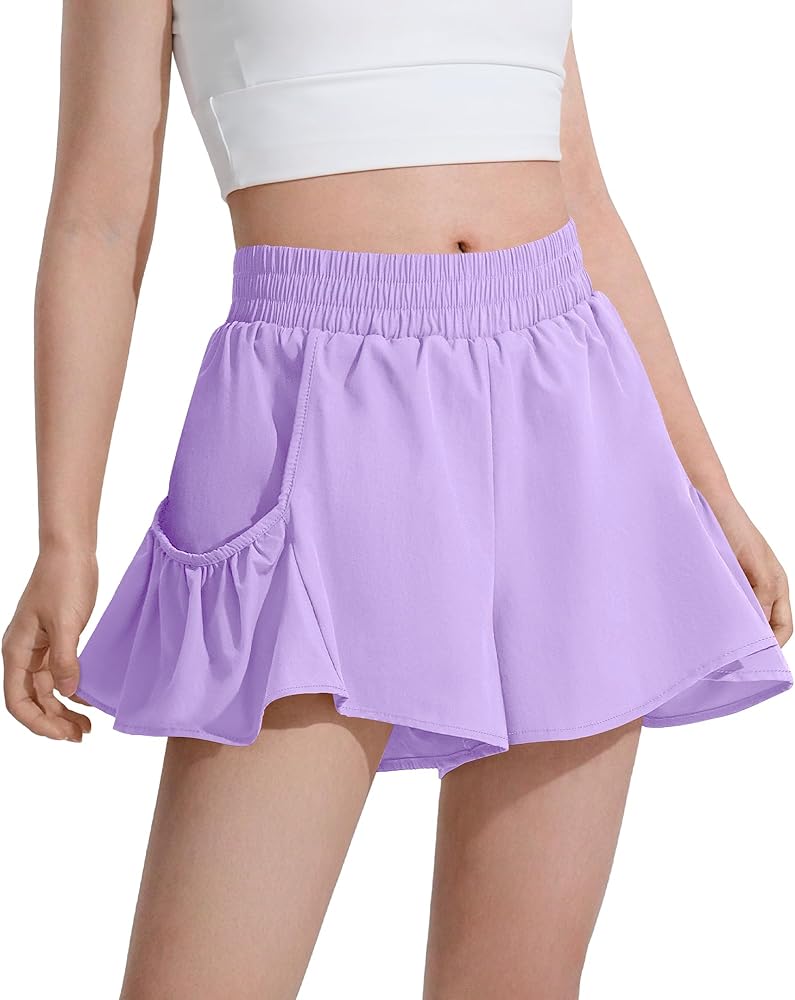 Girls Flowy Athletic Shorts High Waisted Running Shorts Skirts Design Quick Dry Gym Fitness Skorts