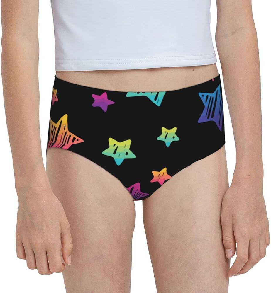 Augenstern Cotton Underwear Neon-Gradient-Star-Pattern Girls'Briefs Soft Underpants